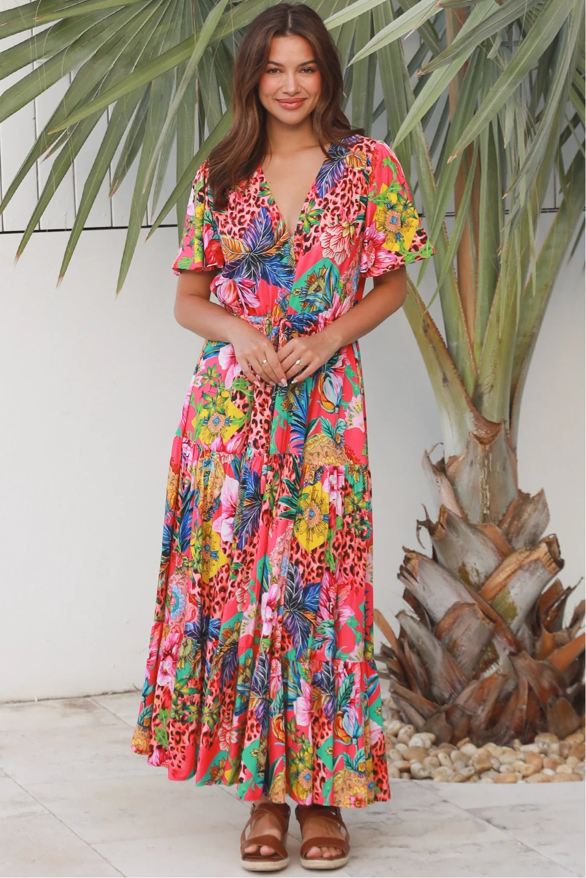 Wild Tropic Maxi Dress by Dreamcatcher tropical floral boho maxi dress Australia in 100% rayon with tiered skirt