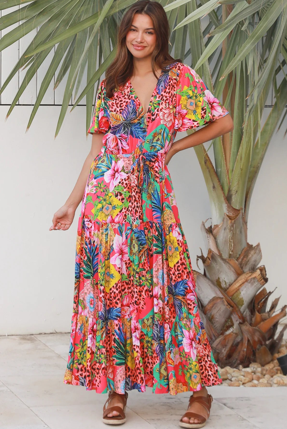 Wild Tropic Maxi Dress by Dreamcatcher tropical floral boho maxi dress Australia in 100% rayon with tiered skirt