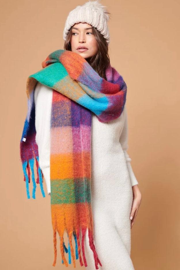 Mari Check Fluffy Scarf | Bohemian Love Runway