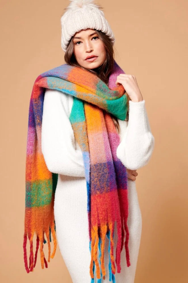 ANGELS WHISPER | MARI CHECK FLUFFY SCARF | Bohemian Love Runway