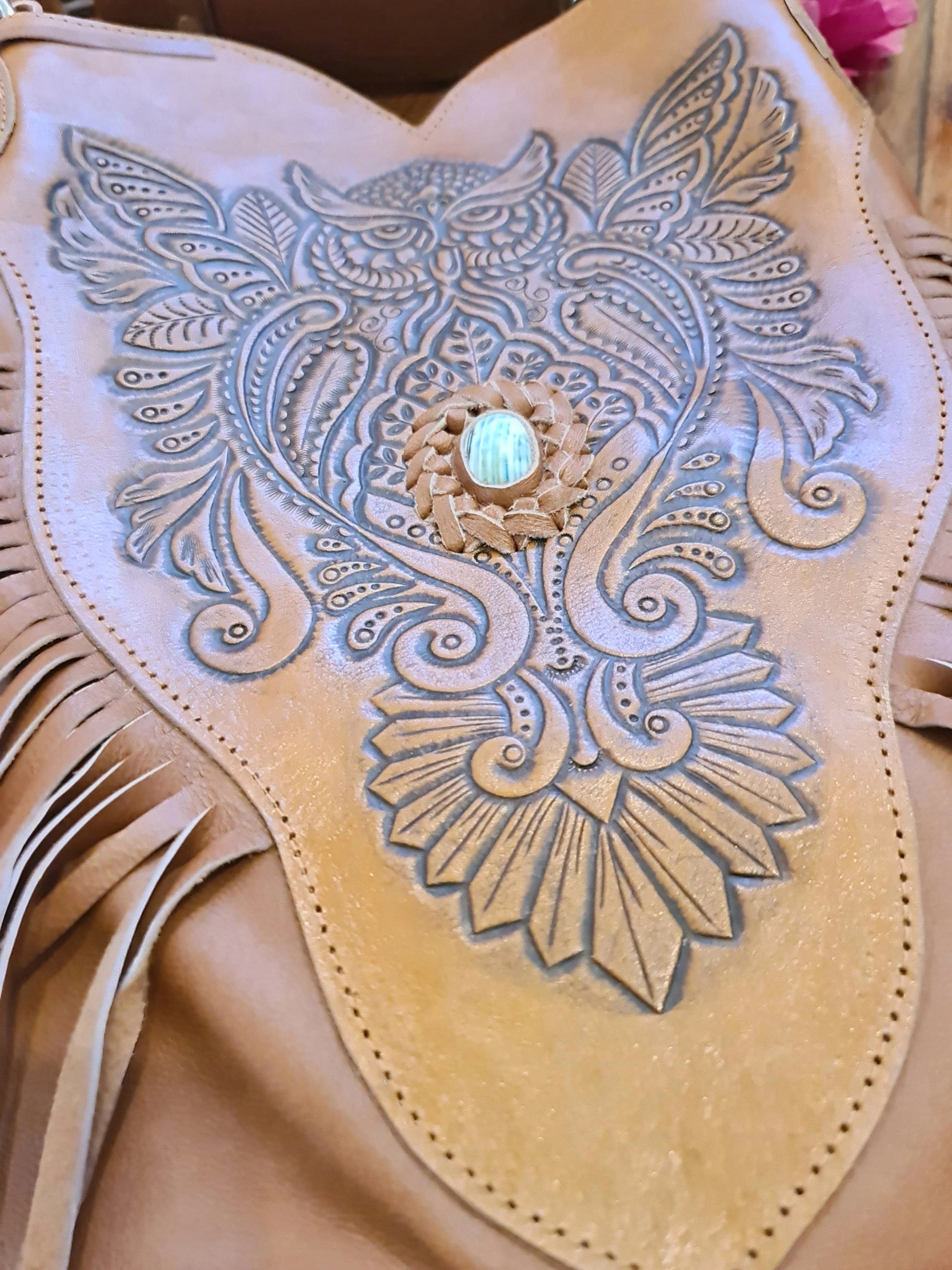 CELESTIAL GYPSY | OWL CROSS BODY BAG TAN | Bohemian Love Runway