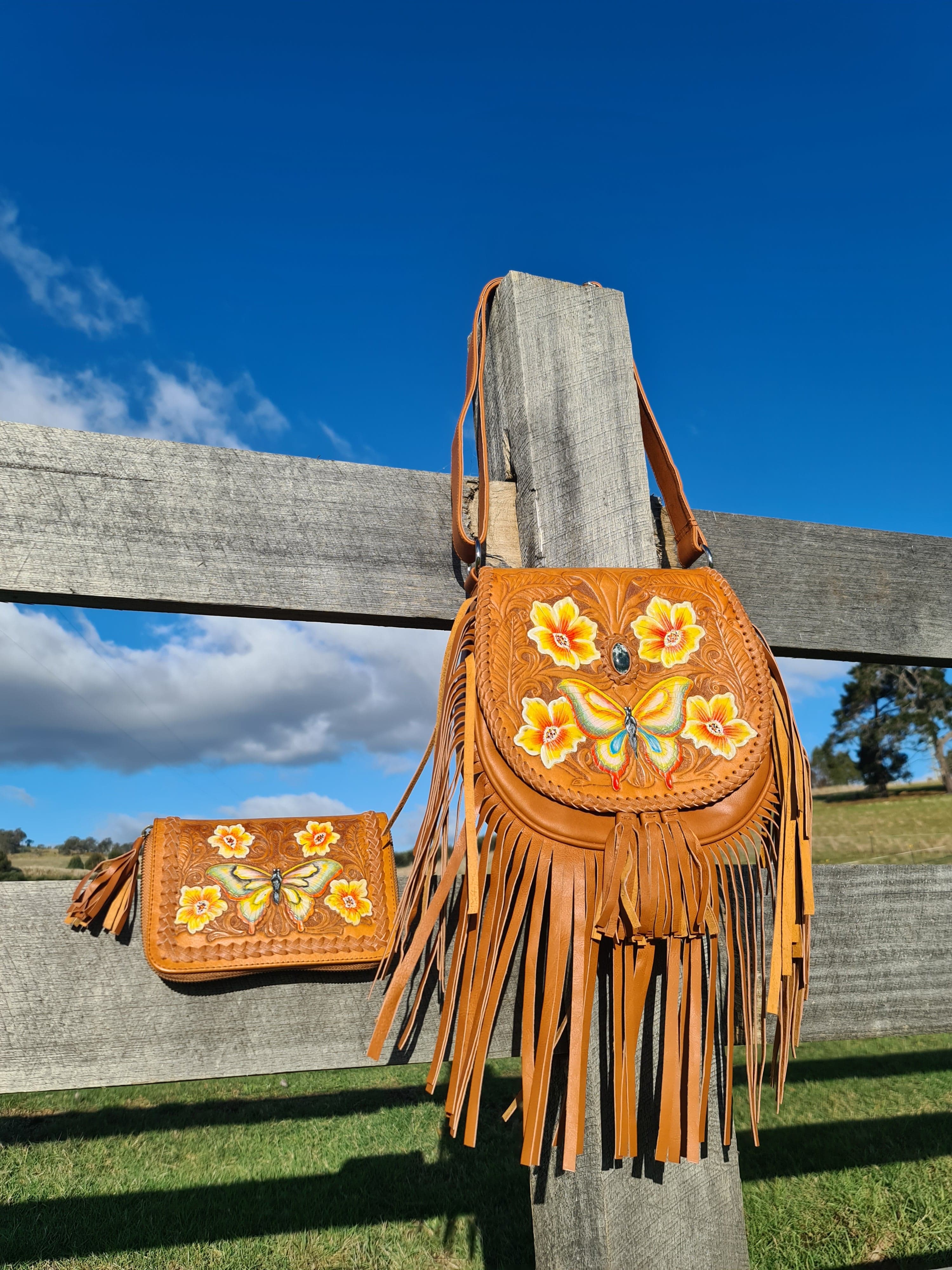 CELESTIAL GYPSY | BUTTERFLY CROSS BODY BAG TAN | Bohemian Love Runway