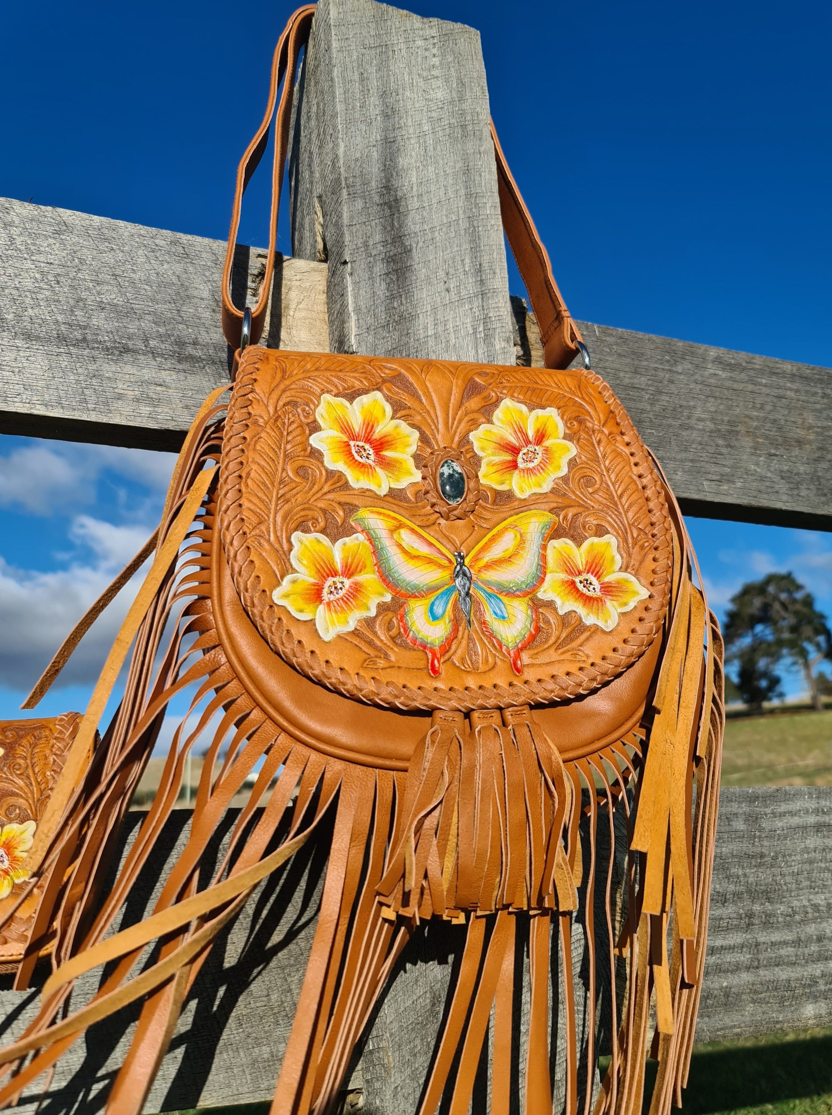 CELESTIAL GYPSY | BUTTERFLY CROSS BODY BAG TAN | Bohemian Love Runway