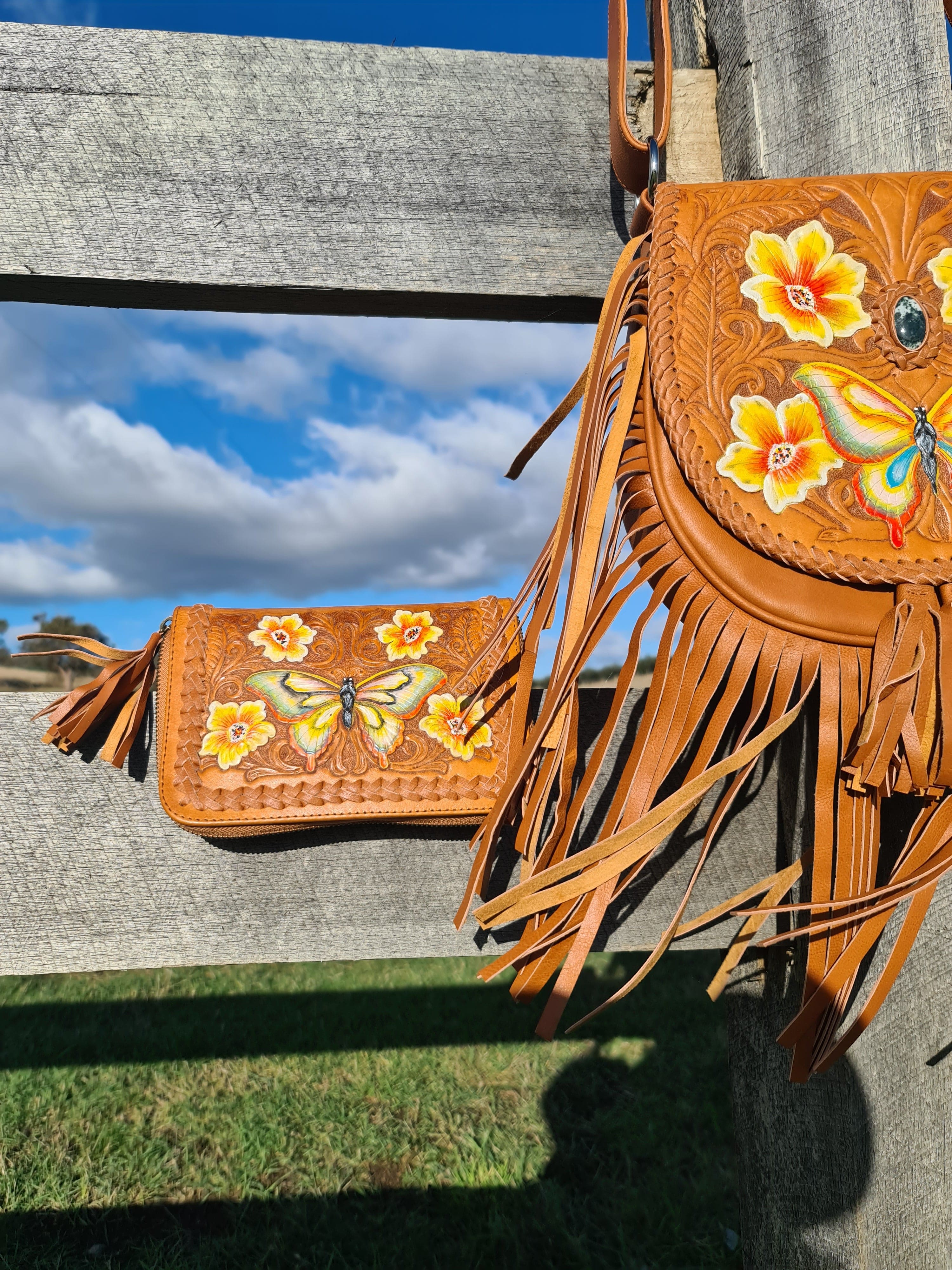 CELESTIAL GYPSY | BUTTERFLY CROSS BODY BAG TAN | Bohemian Love Runway