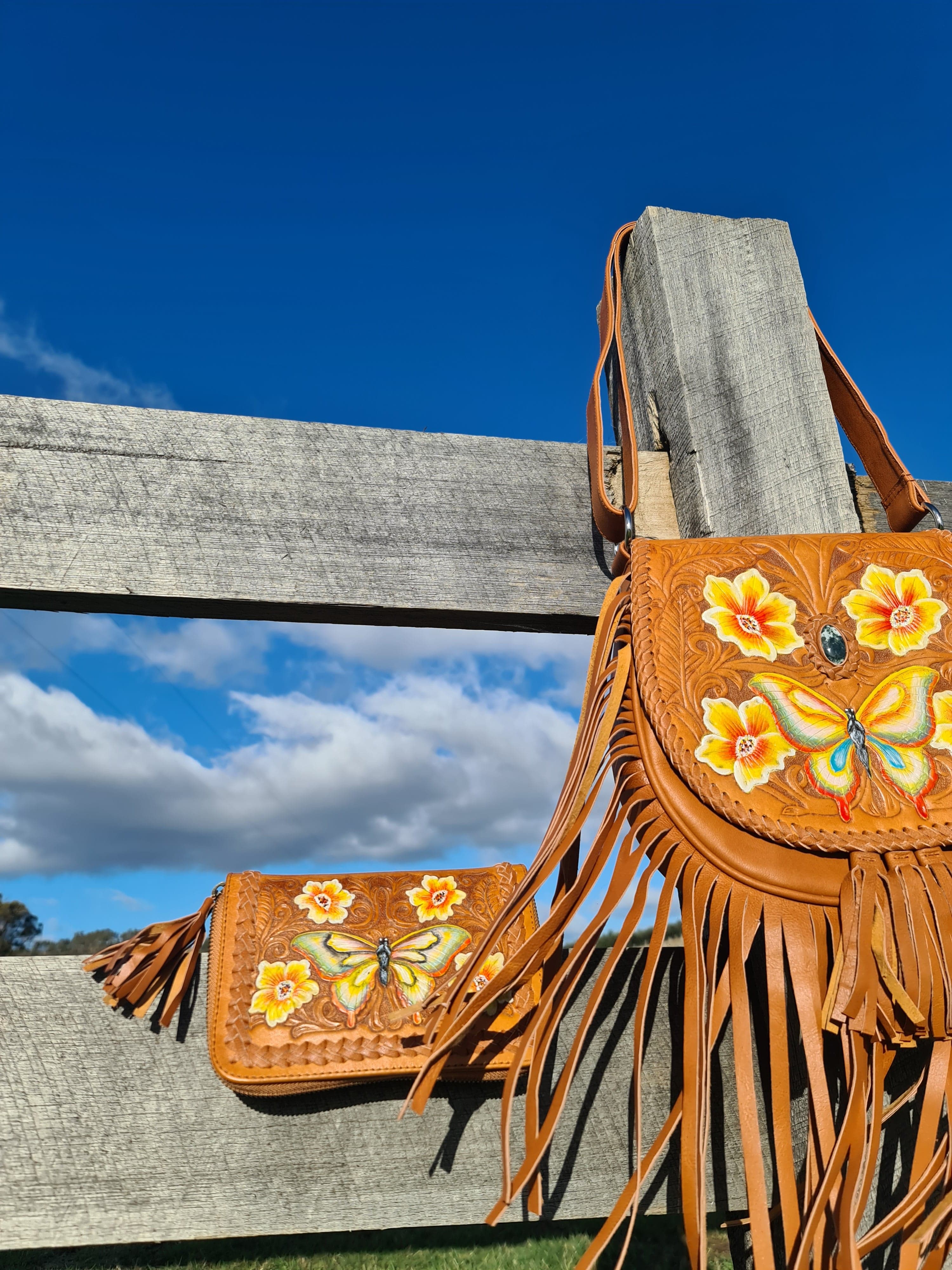 CELESTIAL GYPSY | BUTTERFLY CROSS BODY BAG TAN | Bohemian Love Runway