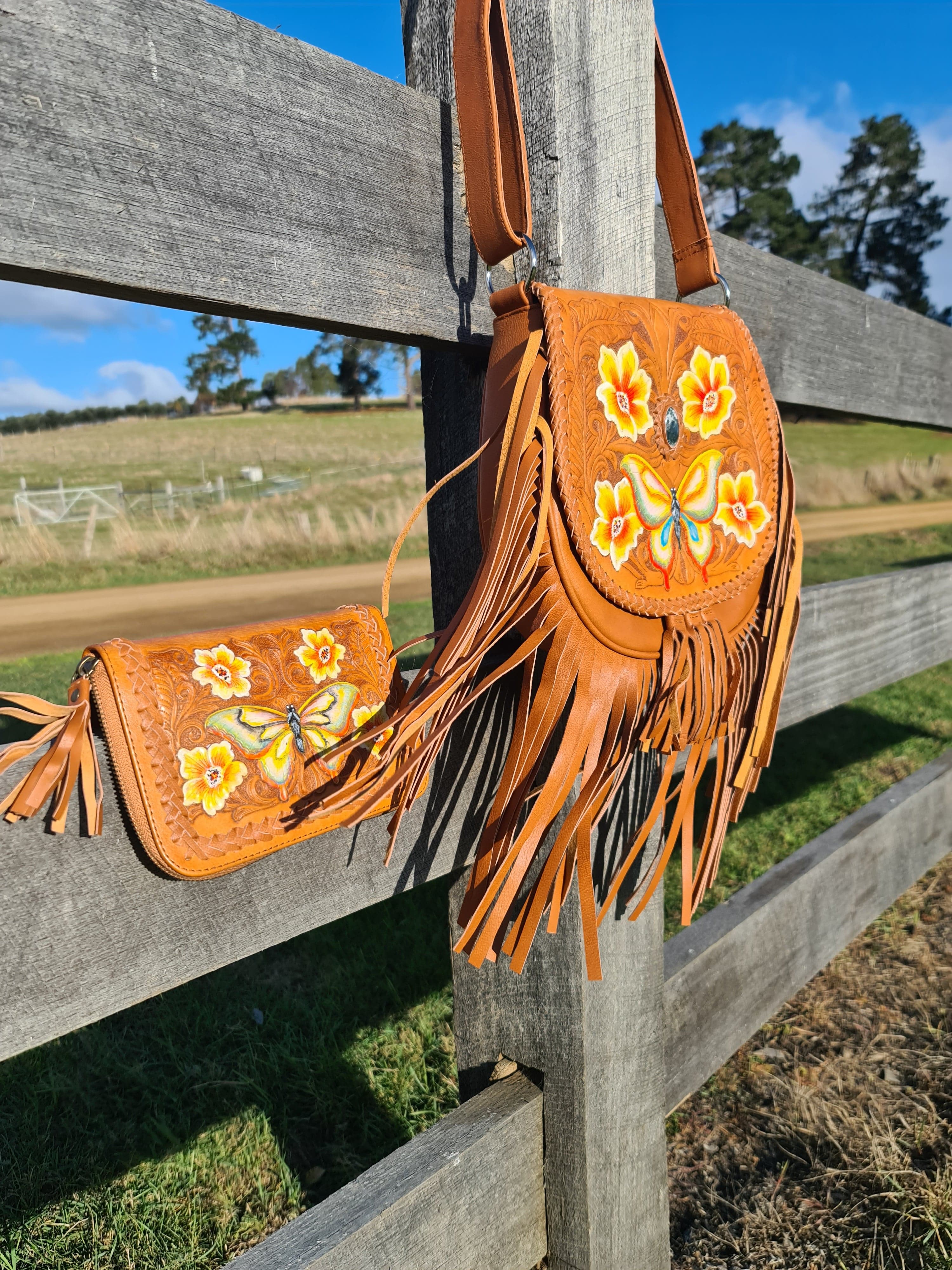 CELESTIAL GYPSY | BUTTERFLY CROSS BODY BAG TAN | Bohemian Love Runway
