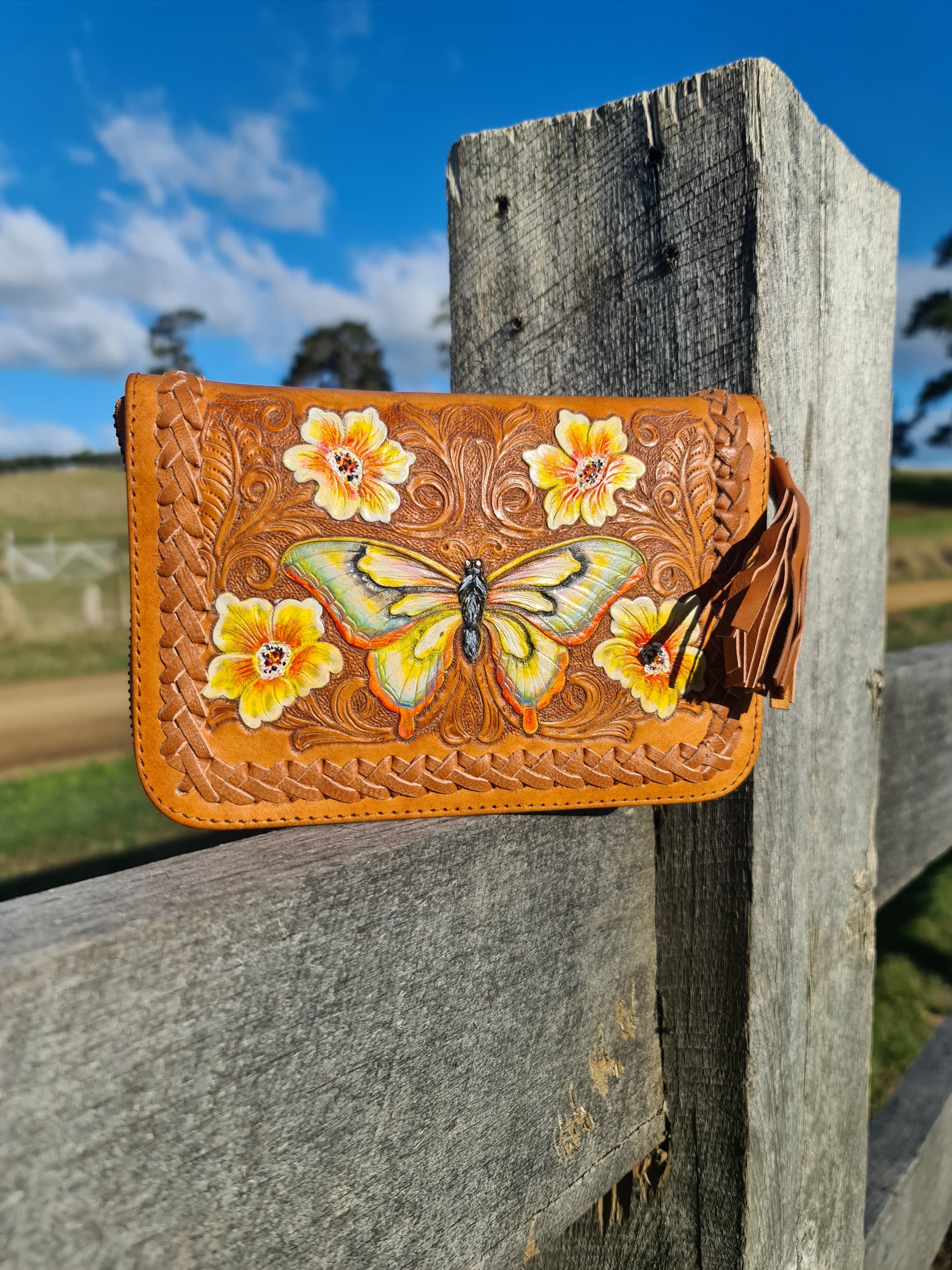 CELESTIAL GYPSY | BUTTERFLY CROSS BODY BAG TAN | Bohemian Love Runway