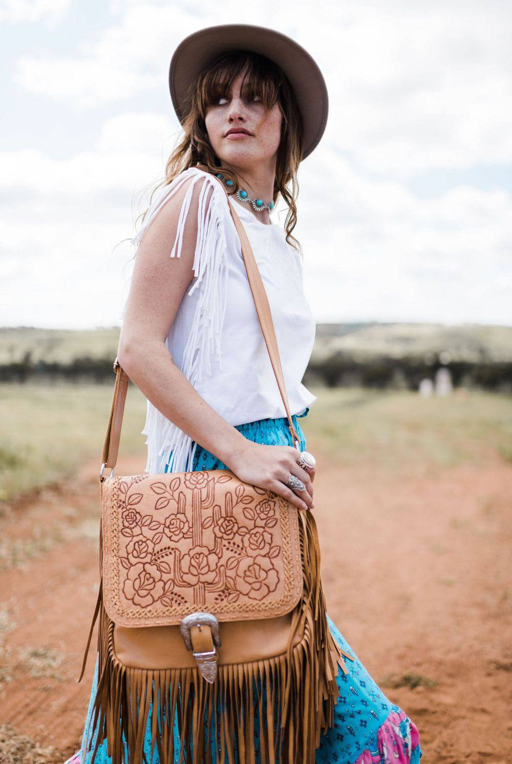 HOUSE OF SKYE | DESERT ROSE FRINGE BAG | Bohemian Love Runway
