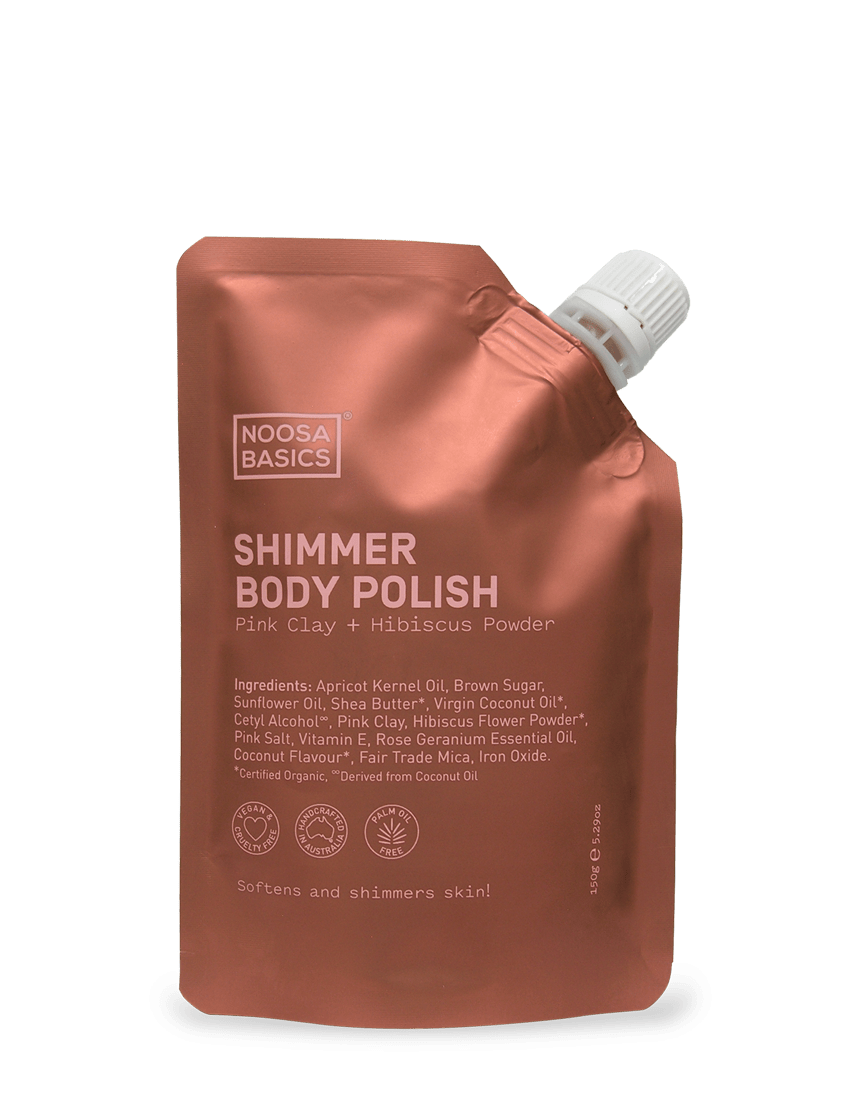 NOOSA BASICS | SHIMMER BODY POLISH PINK CLAY + HIBISCUS | Bohemian Love Runway