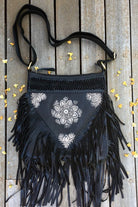 SHOE SHU | HAND TOOLED DETAILED FLOWER & FRINGE BAG VINTAGE BLACK | Bohemian Love Runway