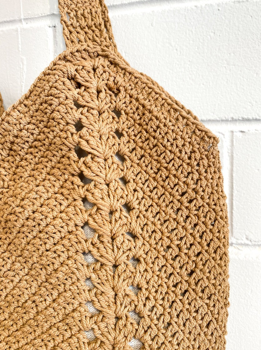 ANGELS WHISPER | EVERYDAY KNITTED CROCHET TOTE BAG TAN | Bohemian Love Runway