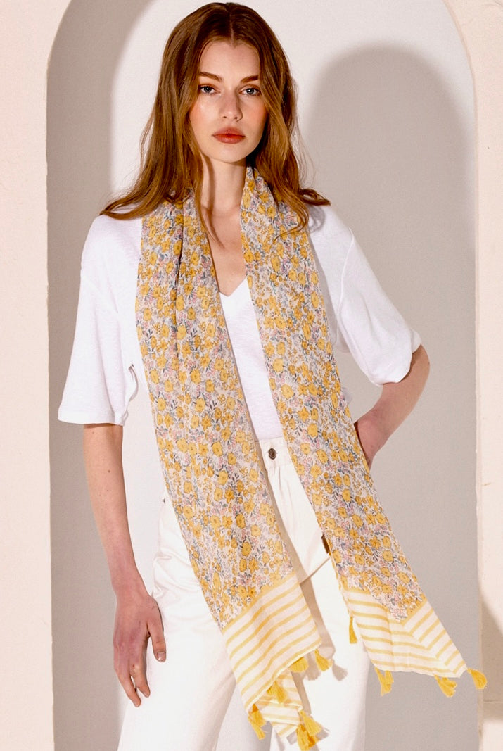 ANGELS WHISPER | FLORAL PRINT STRIPED LIGHTWEIGHT SCARF | Bohemian Love Runway