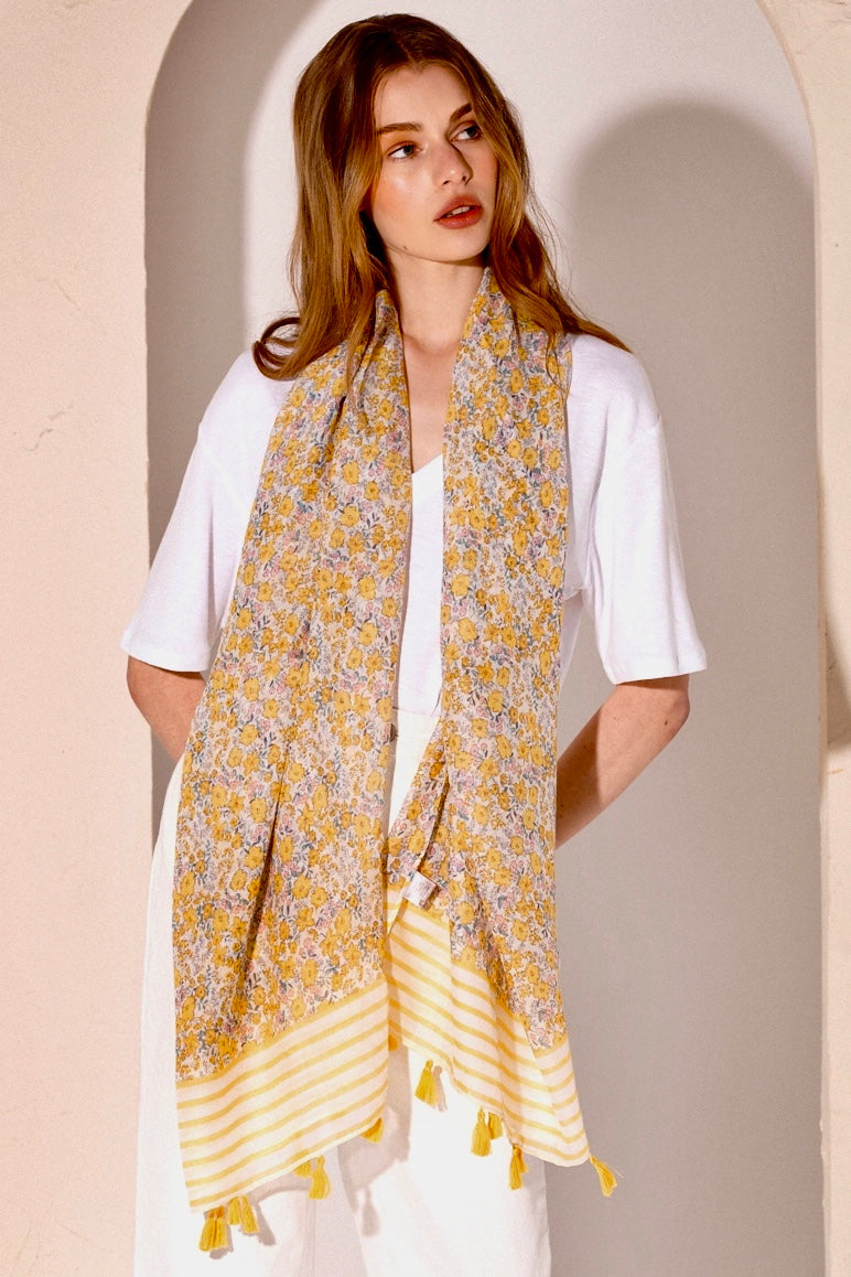 ANGELS WHISPER | FLORAL PRINT STRIPED LIGHTWEIGHT SCARF | Bohemian Love Runway