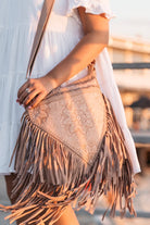 SHOE SHU | HAND TOOLED DETAILED FLOWER & FRINGE BAG BLUSH | Bohemian Love Runway