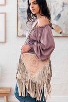 SHOE SHU | HAND TOOLED DETAILED FLOWER & FRINGE BAG CREAM | Bohemian Love Runway