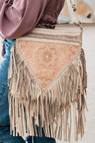 SHOE SHU | HAND TOOLED DETAILED FLOWER & FRINGE BAG CREAM | Bohemian Love Runway