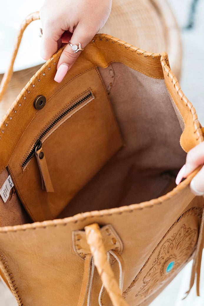 SHOE SHU | GYPSY TOTE BAG TAN | Bohemian Love Runway