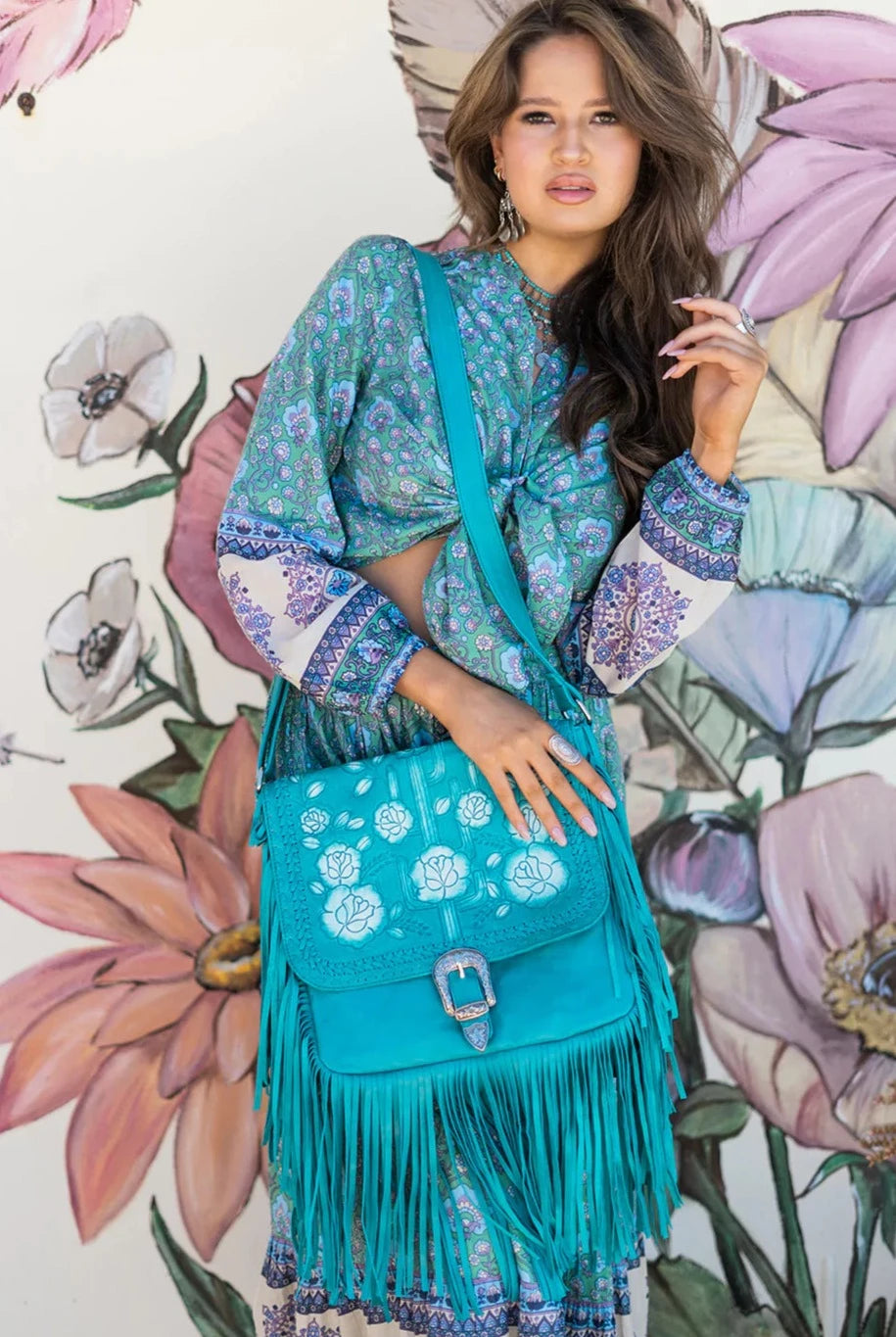 HOUSE OF SKYE | DESERT ROSE FRINGE BAG TURQUOISE | Bohemian Love Runway