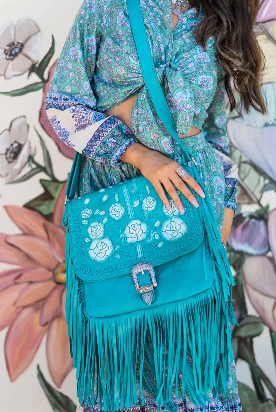 HOUSE OF SKYE | DESERT ROSE FRINGE BAG TURQUOISE | Bohemian Love Runway
