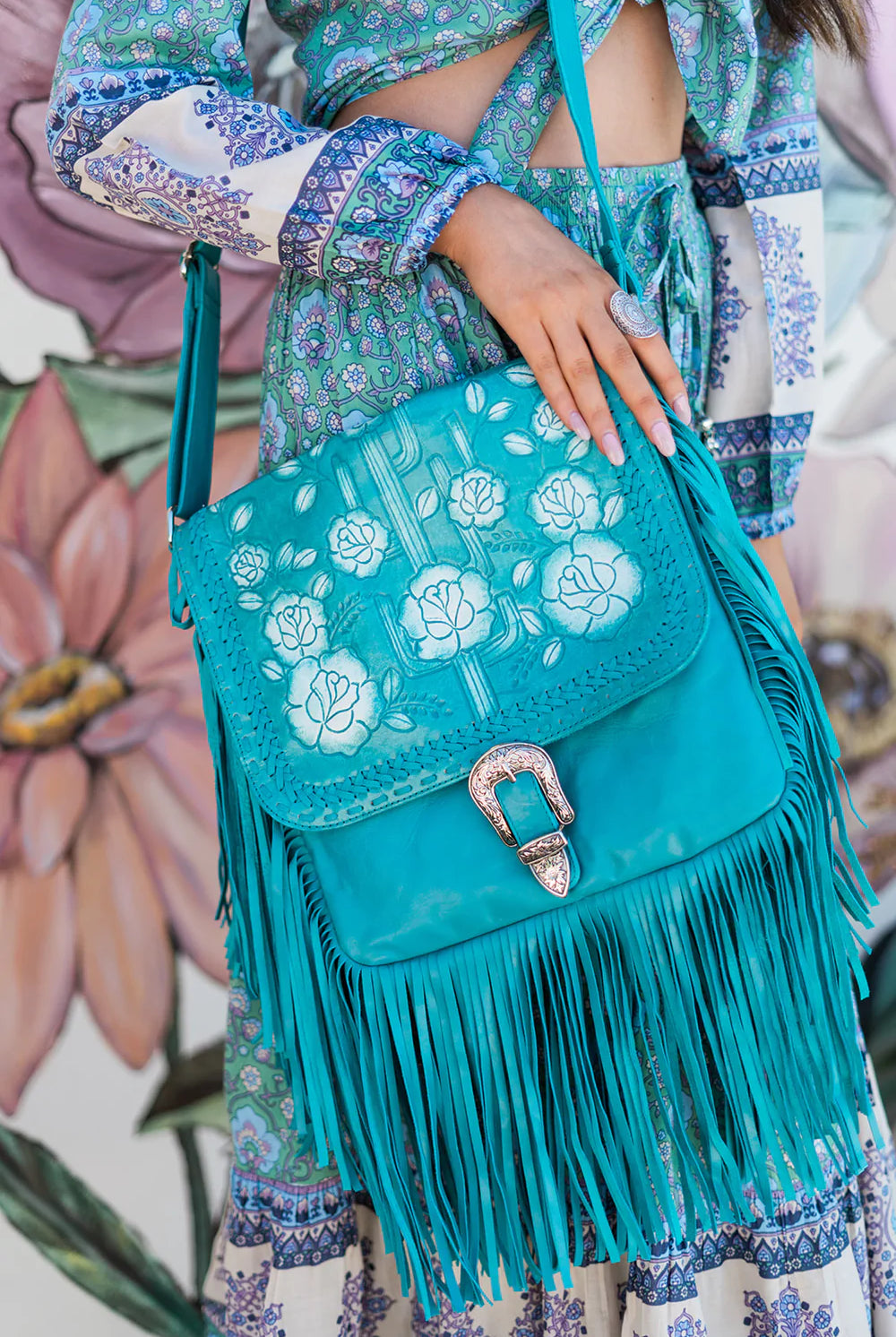 HOUSE OF SKYE | DESERT ROSE FRINGE BAG TURQUOISE | Bohemian Love Runway