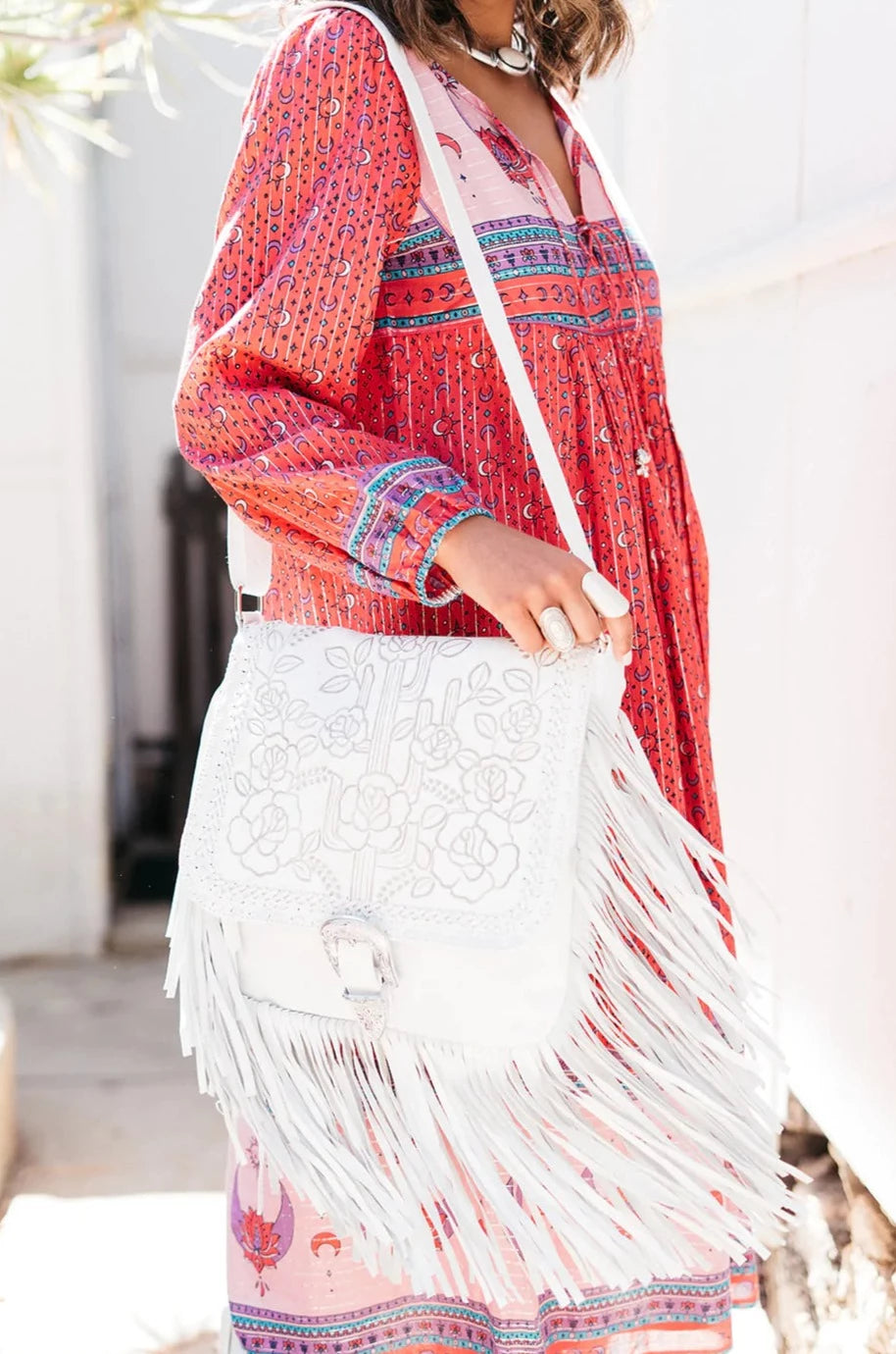 HOUSE OF SKYE | DESERT ROSE FRINGE BAG VINTAGE WHITE | Bohemian Love Runway