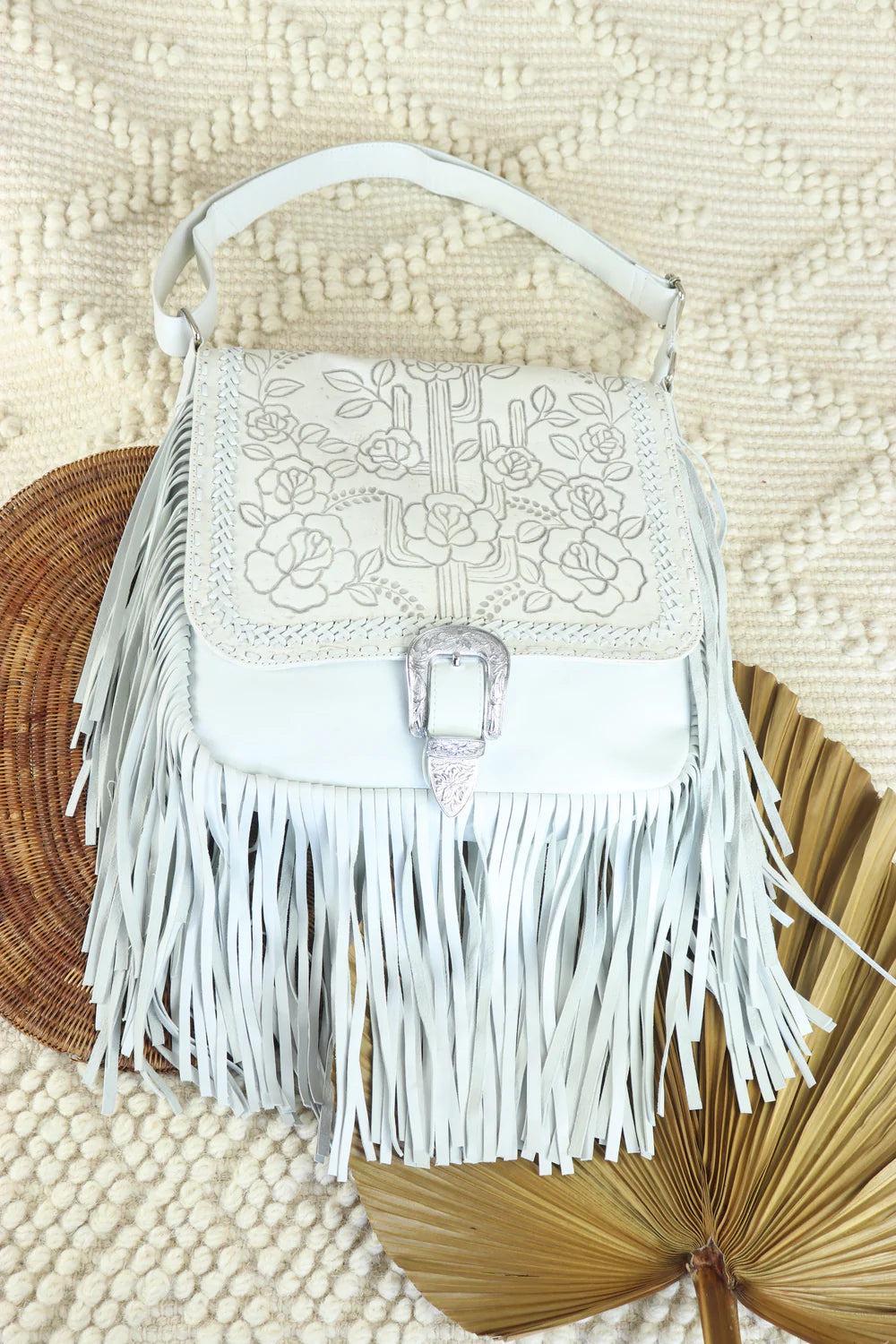 HOUSE OF SKYE | DESERT ROSE FRINGE BAG VINTAGE WHITE | Bohemian Love Runway
