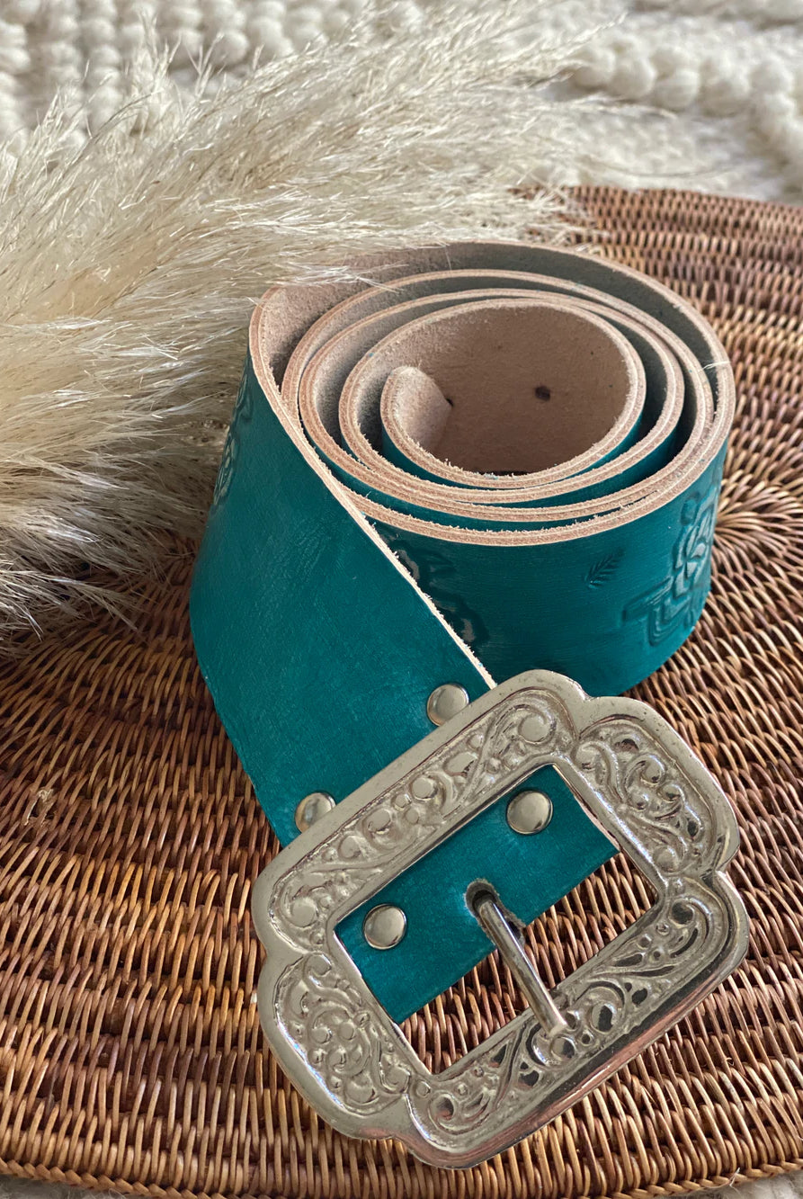 HOUSE OF SKYE | DESERT ROSE LEATHER BELT TURQUOISE | Bohemian Love Runway