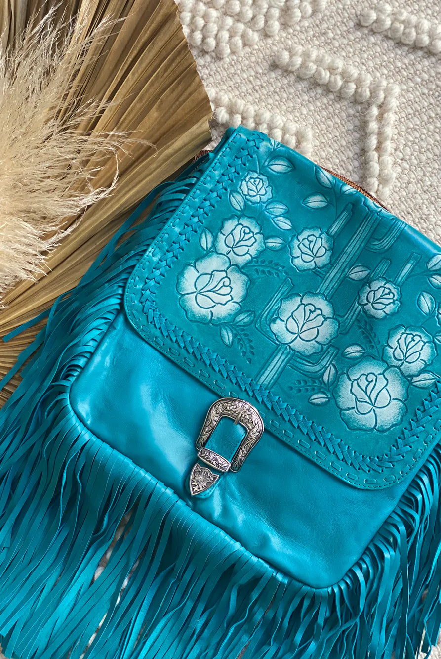 HOUSE OF SKYE | DESERT ROSE FRINGE BAG TURQUOISE | Bohemian Love Runway