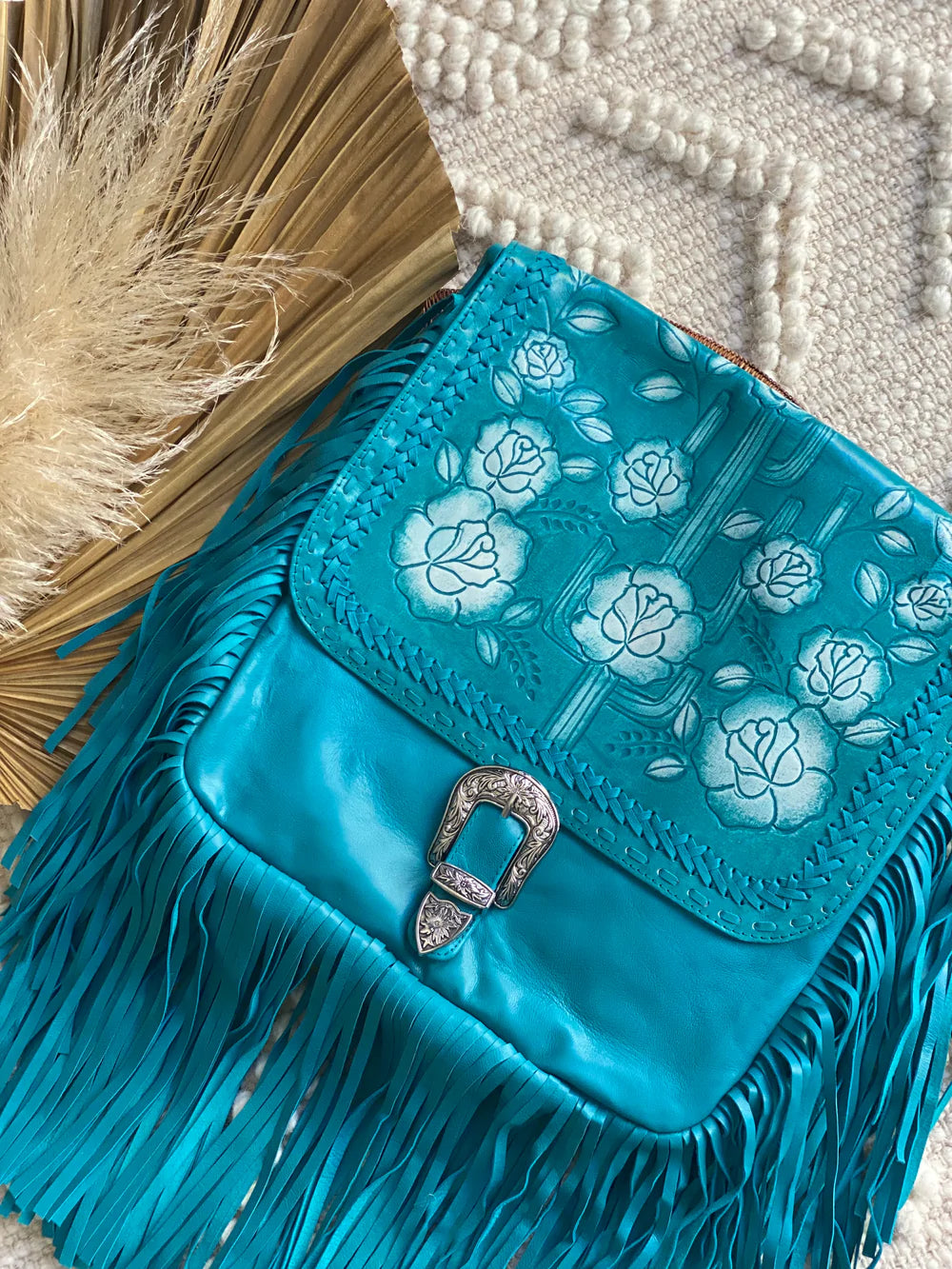 HOUSE OF SKYE | DESERT ROSE FRINGE BAG TURQUOISE | Bohemian Love Runway