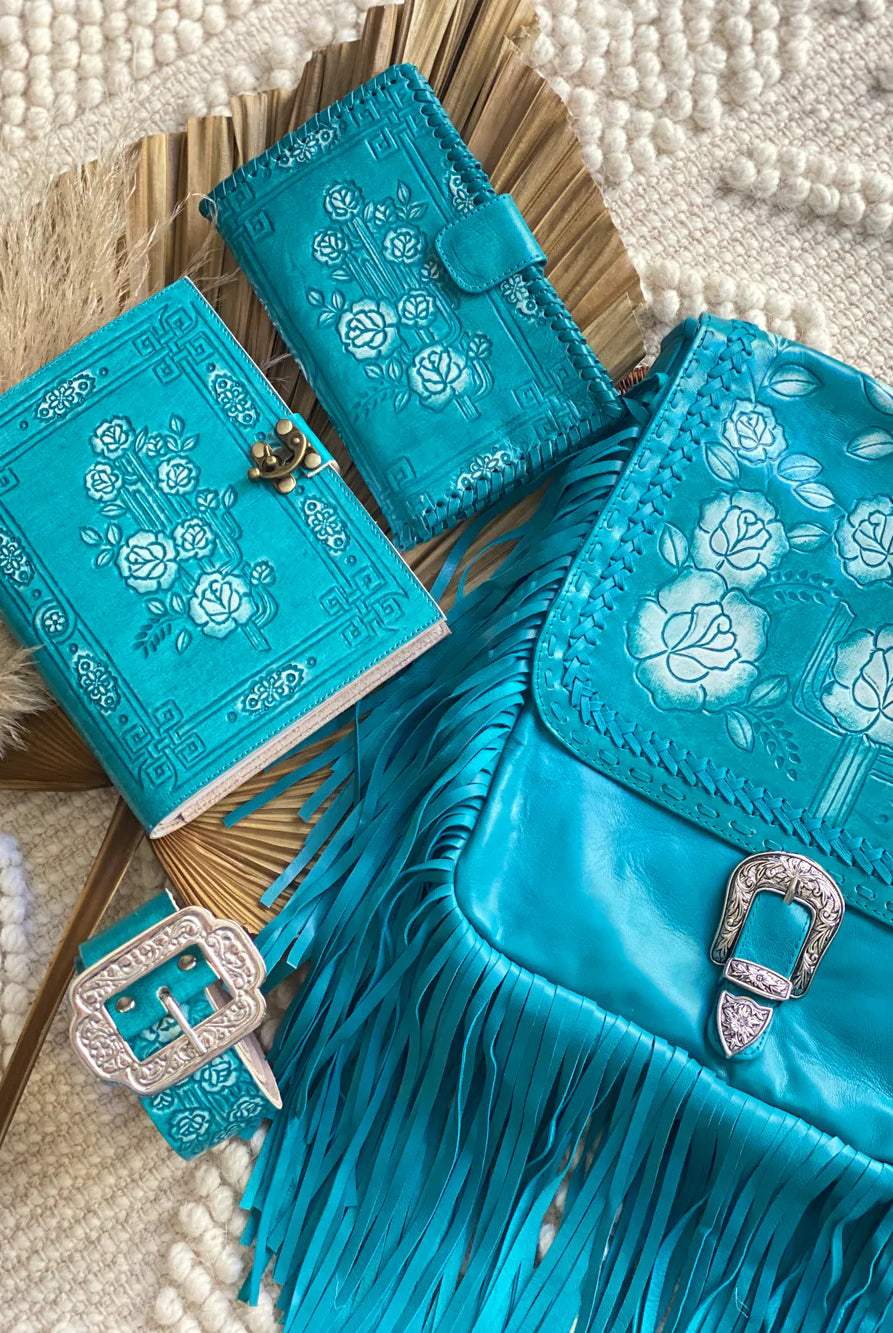 HOUSE OF SKYE | DESERT ROSE FRINGE BAG TURQUOISE | Bohemian Love Runway