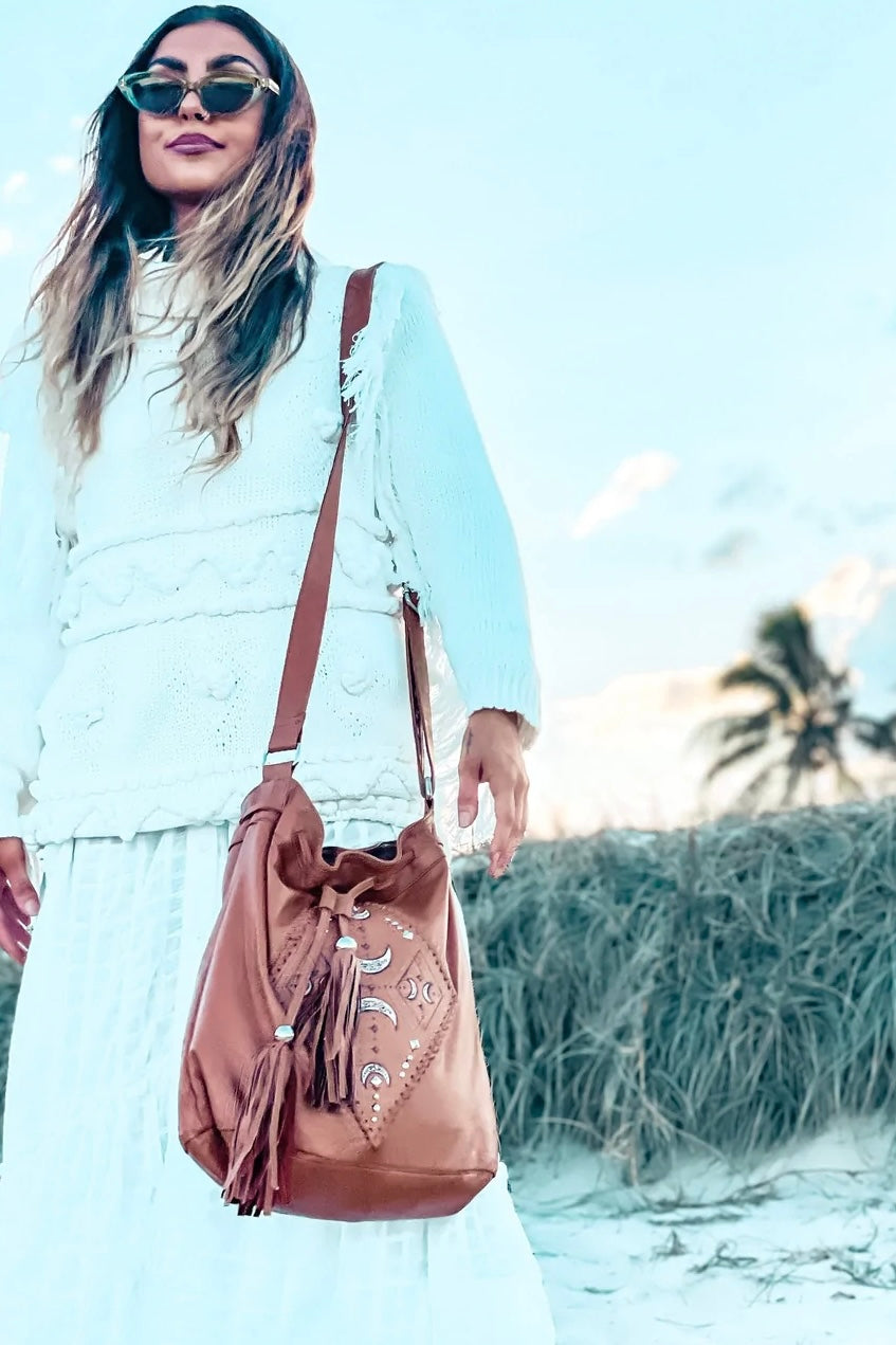 MAHIYA | MOON CHILD BAG TAN | Bohemian Love Runway