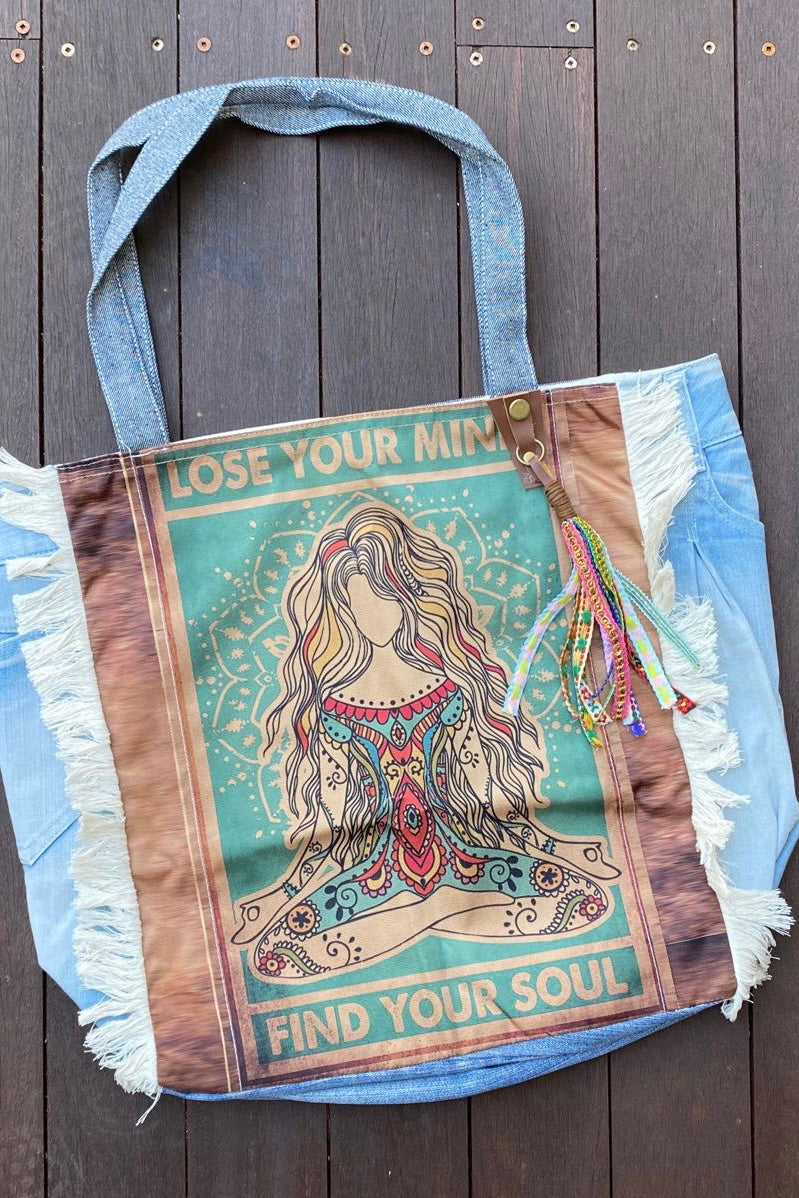 SHOE SHU | MIND + SOUL TOTE BAG VINTAGE DENIM | Bohemian Love Runway