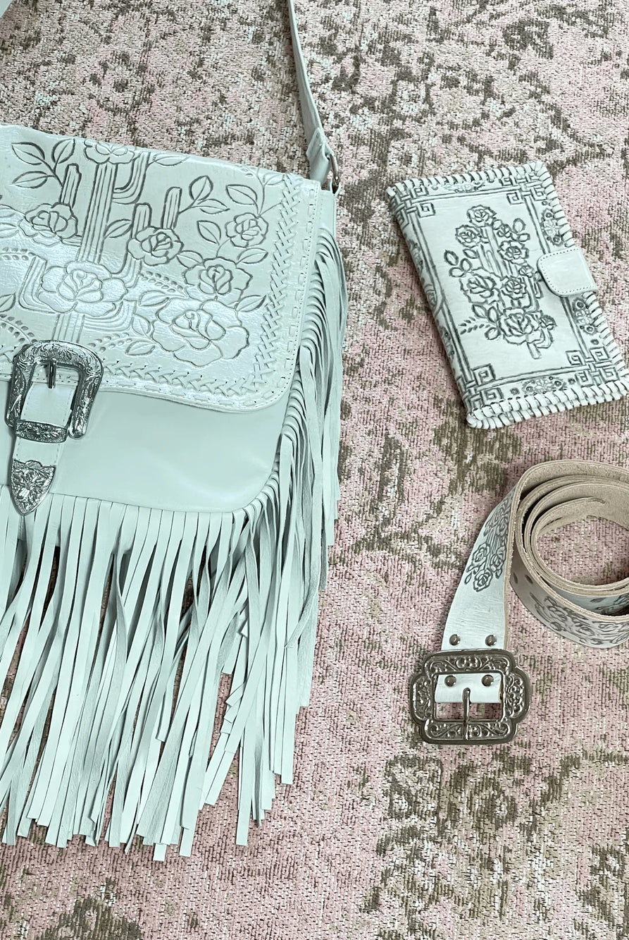 HOUSE OF SKYE | DESERT ROSE LEATHER BELT VINTAGE WHITE | Bohemian Love Runway