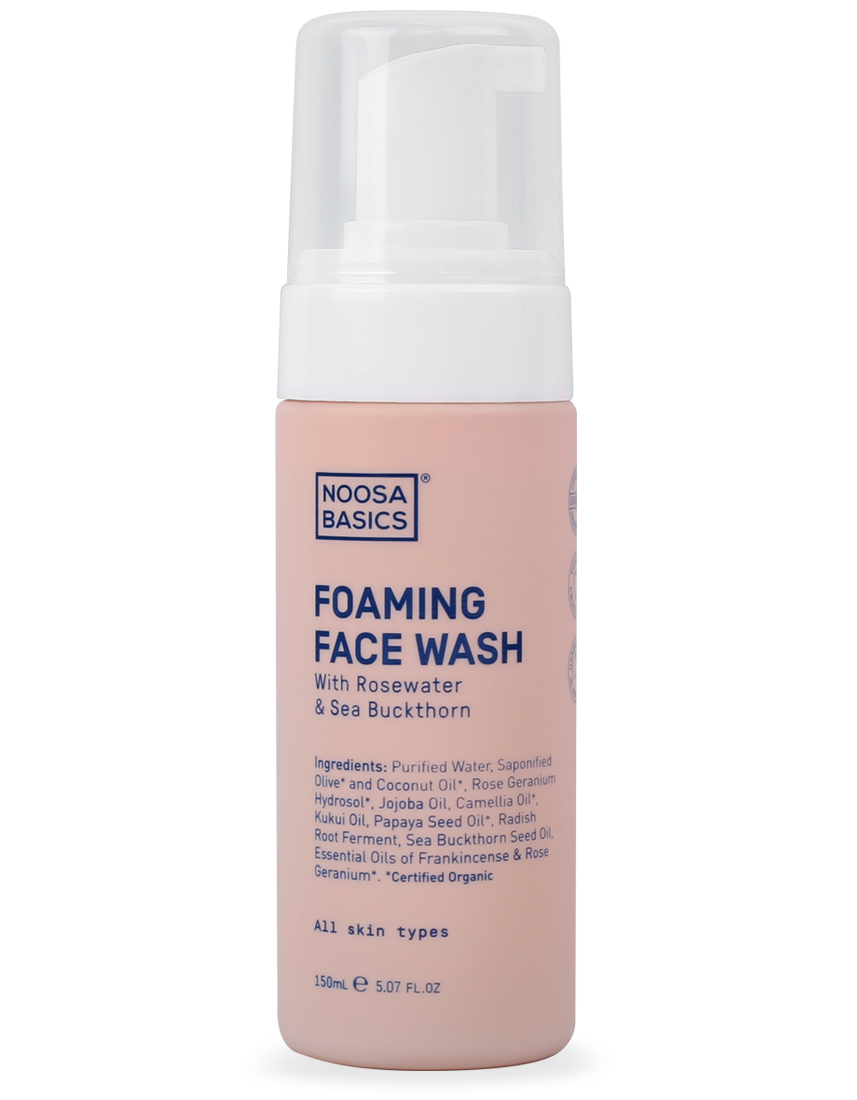 NOOSA BASICS | FOAMING FACE WASH WITH ROSEWATER + SEA BUCKTHORN | Bohemian Love Runway