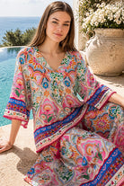 Dreamcatcher Aurora Floral Top Pink Mosaic with botanical mosaic print and cotton lace edging
