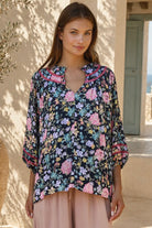 Primrose navy floral boho blouse in 100% rayon by Charlotte The Label | Bohemian Love Runway