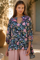 Primrose navy floral boho blouse in 100% rayon by Charlotte The Label | Bohemian Love Runway