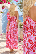 Eve pink paisley one shoulder maxi dress by Dreamcatcher in 100% rayon with tie waist and floral print