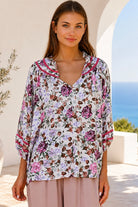 Primrose pink floral rayon blouse by Charlotte The Label | Shop Bohemian Love Runway