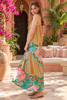 Amara floral boho maxi skirt with drawstring waist and tassel ties by dreamcatcher | Bohemian Love Runway 