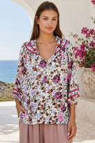 Primrose pink floral rayon blouse by Charlotte The Label | Shop Bohemian Love Runway