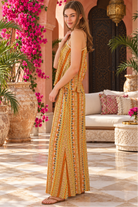 Amara printed rayon palazzo pants by Dreamcatcher with floral stripes, wide legs, elastic drawstring waist and side pockets | Bohemian Love Runway