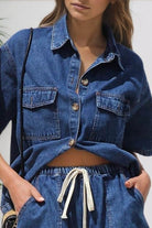 Indigo denim shirt and shorts set with relaxed fit and elastic waist – casual boho summer outfit Australia