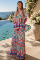 Dreamcatcher Aurora Pink Mosaic maxi skirt with elastic tie waist and oversized frill hemline