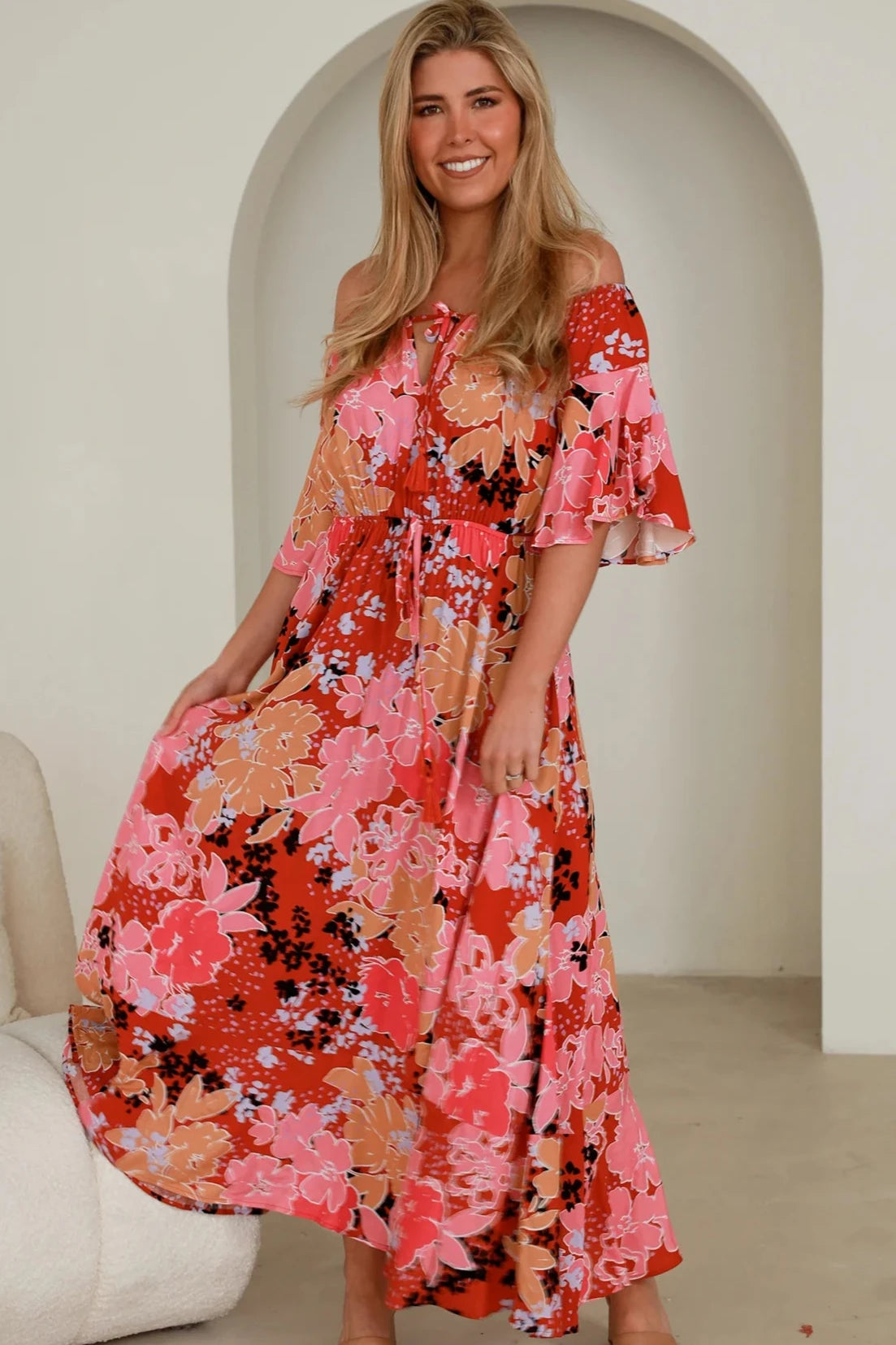  AVA & MIA | SABBA OFF THE SHOULDER MAXI DRESS | Bohemian Love Runway