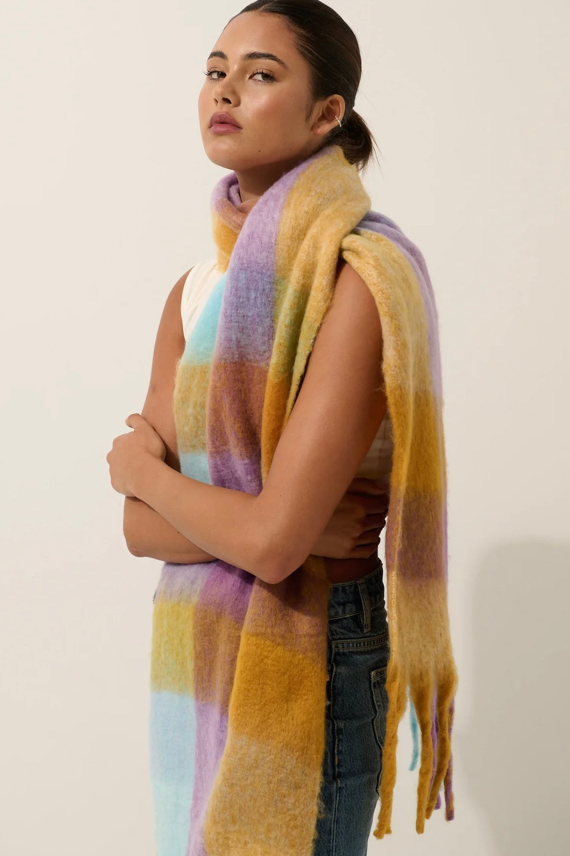  ANGELS WHISPER | CAITYLYN MULTI CHECK FLUFFY SCARF | Bohemian Love Runway