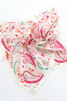 Camille Floral Paisley Bandana Scarf worn as a floral head scarf and bandeau top in blush pink paisley print