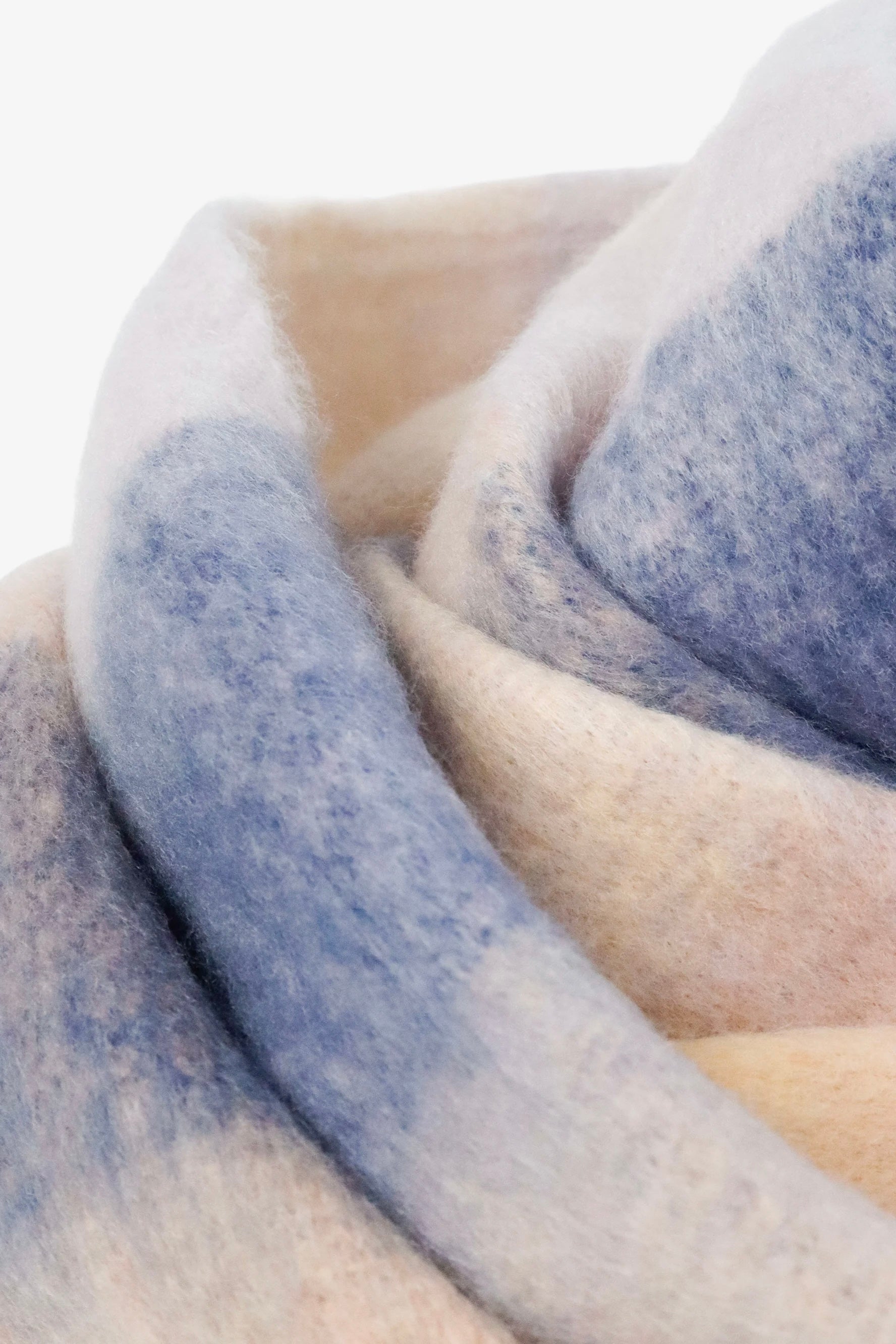 Penelope oversized fluffy winter scarf in pink, cream and blue with long fringed ends