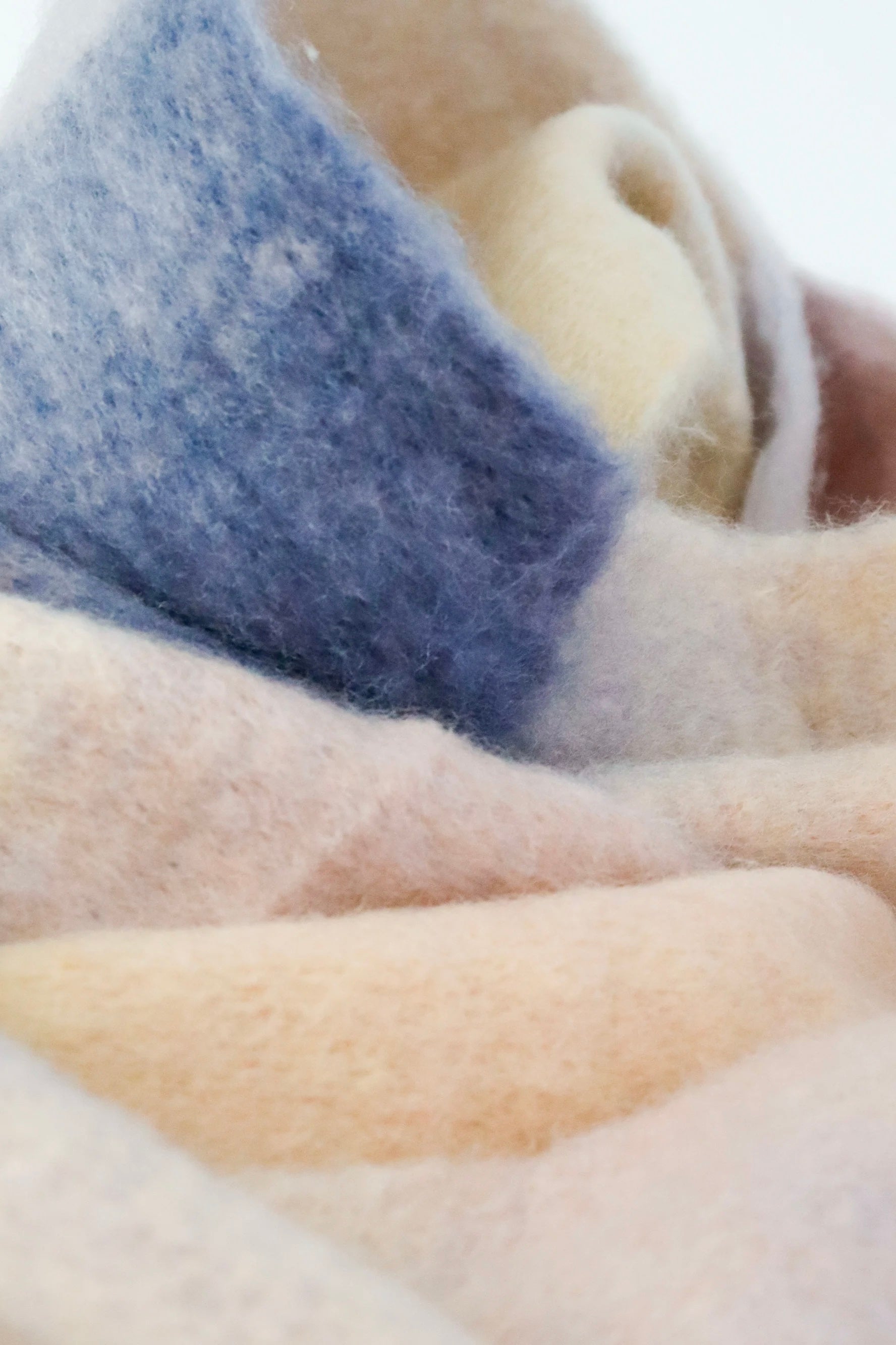 Penelope oversized fluffy winter scarf in pink, cream and blue with long fringed ends