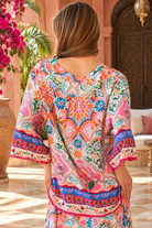 Dreamcatcher Aurora Floral Top Pink Mosaic with botanical mosaic print and cotton lace edging | Bohemian Love Runway